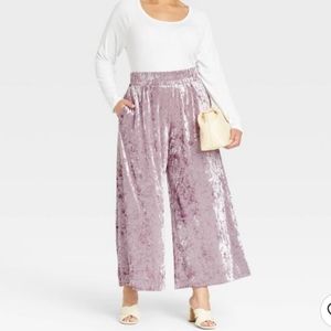 A New Day Mid-Rise Wide Leg Ankle Crushed Velvet Pull-On Pants